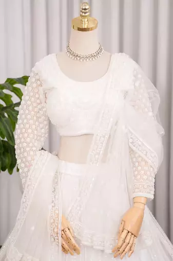 Designer White Sequins Embroidered Net Lehenga Choli with Soft Net Dupatta