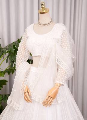 Designer White Sequins Embroidered Net Lehenga Choli with Soft Net Dupatta 5