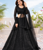 Designer Black Sequins Embroidered Net Lehenga Choli with Soft Net Dupatta