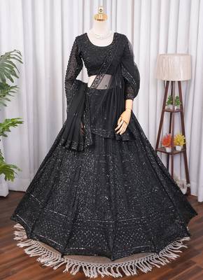 Designer Black Sequins Embroidered Net Lehenga Choli with Soft Net Dupatta 2
