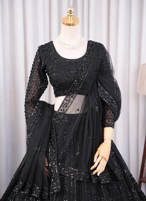 Designer Black Sequins Embroidered Net Lehenga Choli with Soft Net Dupatta 3