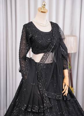 Designer Black Sequins Embroidered Net Lehenga Choli with Soft Net Dupatta 4