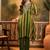 striped v-neck thread work a-line kurta with trousers