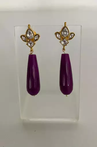 Amethyst kundan drop earrings