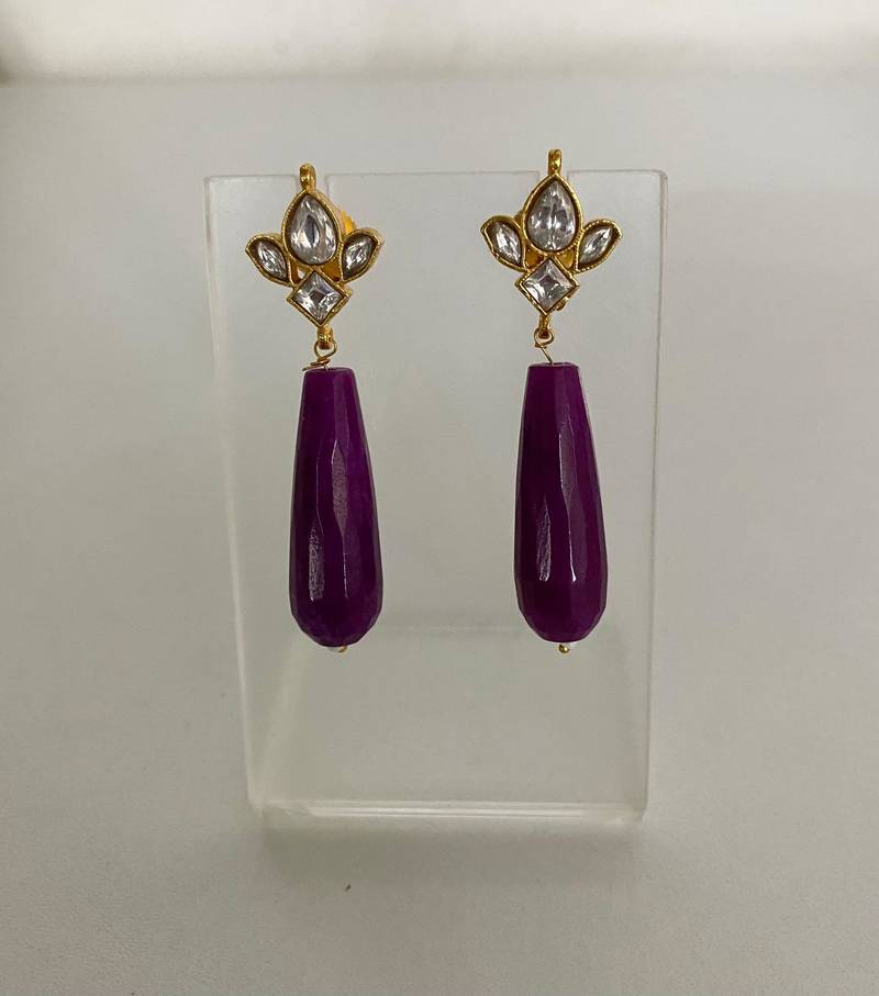 Amethyst kundan drop earrings