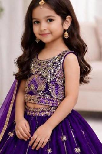 Kids blue lehenga choli with dupata  embroidery work