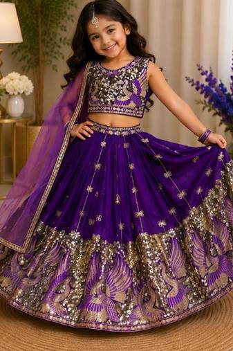 Kids blue lehenga choli with dupata  embroidery work