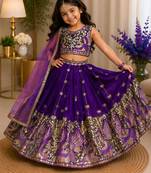 Kids blue lehenga choli with dupata  embroidery work