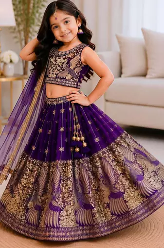 Kids blue lehenga choli with dupata  embroidery work