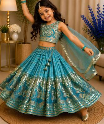Kids blue lehenga choli with dupata  embroidery work 3