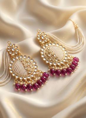  Fashionable Pearl purple Colour Chandabali Earrings 1