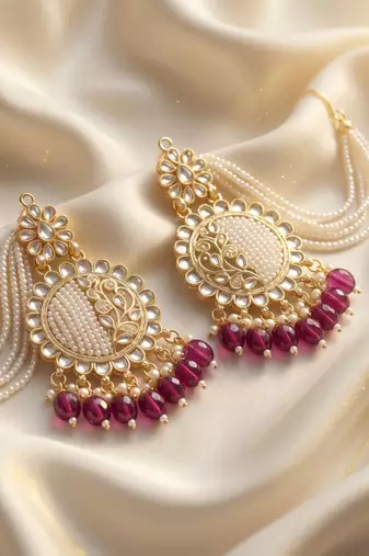   Fashionable Pearl purple Colour Chandabali Earrings