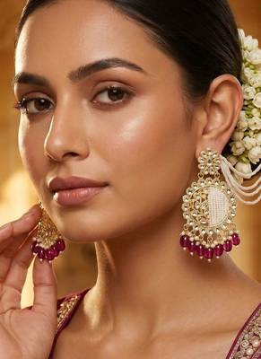   Fashionable Pearl purple Colour Chandabali Earrings 2