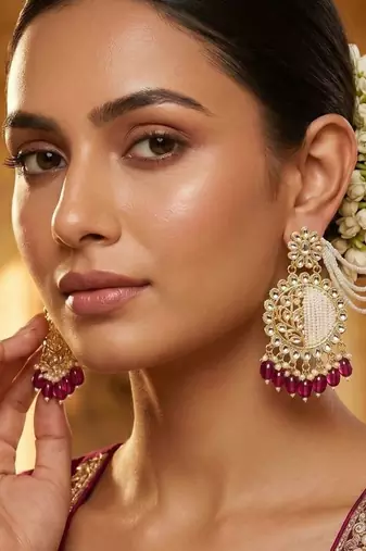   Fashionable Pearl purple Colour Chandabali Earrings