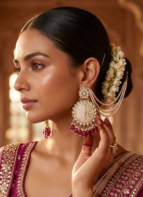   Fashionable Pearl purple Colour Chandabali Earrings 3