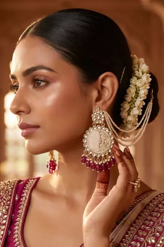   Fashionable Pearl purple Colour Chandabali Earrings