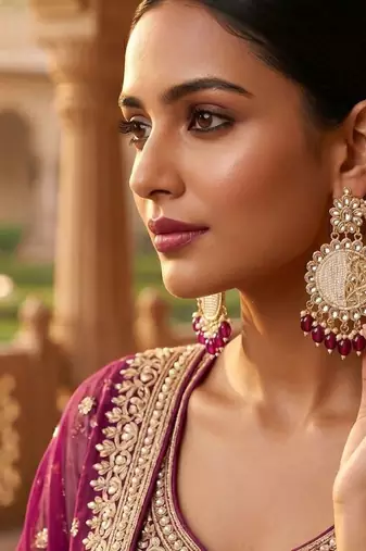   Fashionable Pearl purple Colour Chandabali Earrings