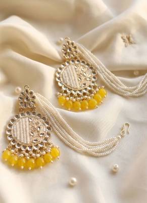   Fashionable Pearl yellow Colour Chandabali Earrings 1
