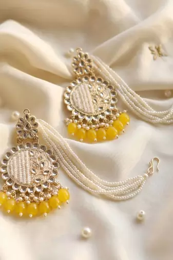   Fashionable Pearl yellow Colour Chandabali Earrings