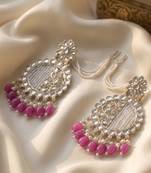   Fashionable Pearl Rani Colour Chandabali Earrings