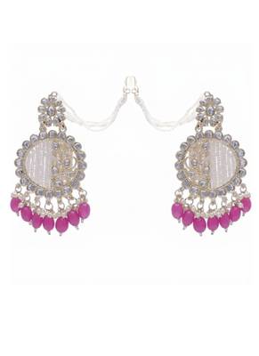   Fashionable Pearl Rani Colour Chandabali Earrings 4