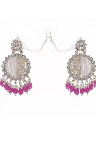   Fashionable Pearl Rani Colour Chandabali Earrings