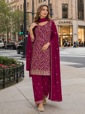 Maroon fox georgette suit with embroidery & coding work 1
