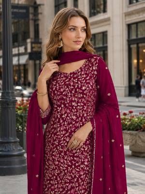 Maroon fox georgette suit with embroidery & coding work 2