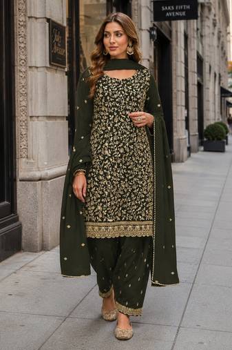 Mehendi fox georgette suit with embroidery & coding work