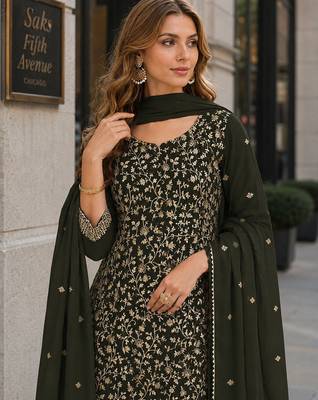 Mehendi fox georgette suit with embroidery & coding work 2