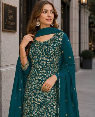 Blue fox georgette suit with embroidery & coding work 2