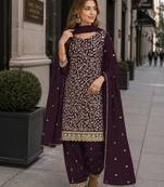 Purple fox georgette semi stitched suit with embroidery & coding work