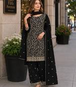 Black fox georgette semi stitched suit with embroidery & coding work