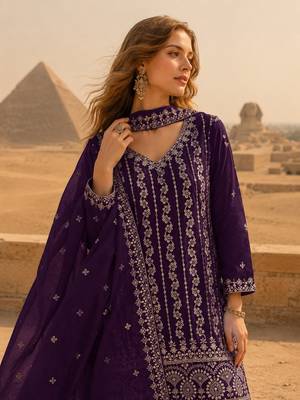 Purple chinon suit with embroidery & sequin work 2