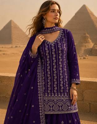 Violet chinon suit with embroidery & sequin work 2