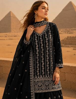 Black chinon suit with embroidery & sequin work 2