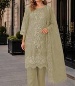 Green chiffon semi stitched suit with embroidery thread & khatli work