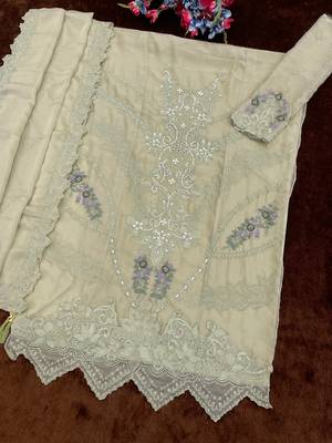 Green chiffon semi stitched suit with embroidery thread & khatli work 3