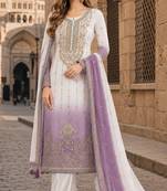 Lavender&white chiffon semi stitched suit with embroidery & sequence work