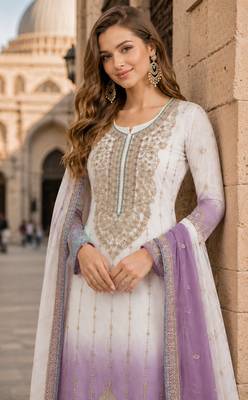Lavender&white chiffon suit with embroidery & sequin work 2