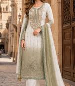 Green&white chiffon semi stitched suit with embroidery & sequence work