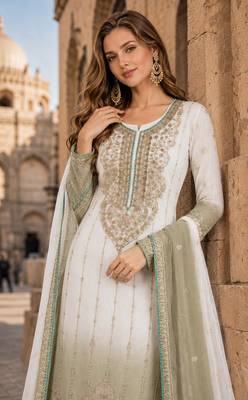 Green&white chiffon suit with embroidery & sequin work 2
