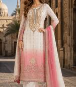 Pink&white chiffon semi stitched suit with embroidery & sequence work
