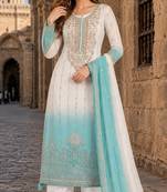 Blue&white chiffon semi stitched suit with embroidery & sequence work
