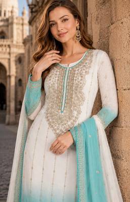 Blue&white chiffon suit with embroidery & sequin work 2