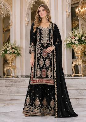 Black heavy chinon with embroidery ready made sharara suit (free size) 1