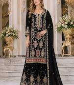 Black heavy chinon with embroidery ready made sharara suit (free size)