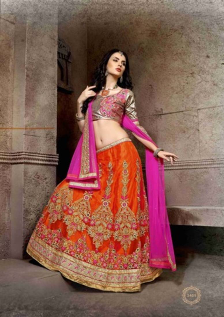 Designer Orange Embroidered Lehenga Choli AASVAA FASHION 727464