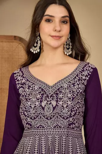 embroidered v-neck straight kurti & palazzos set