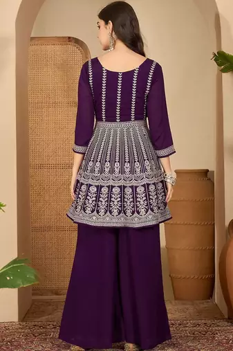 embroidered v-neck straight kurti & palazzos set